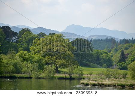 View Over Lake From Waterhead Outside Ambleside On Windermere In The English Lake District