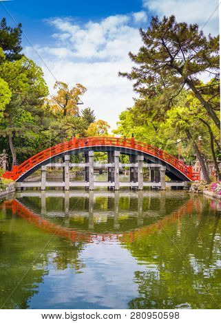 Osaka, Japan at the Taiko Drum Bridge of Sumiyoshi Taisha Grand Shrine. 