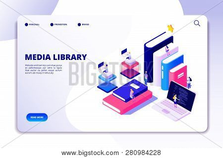 Online Library Landing Page. Students In Bibliotheque, Academic Books. Ebook Reading Technology Educ