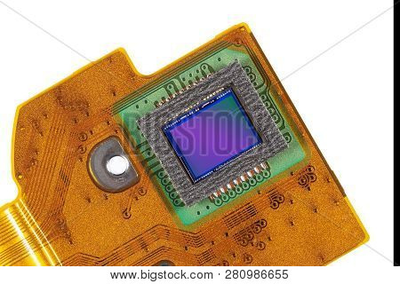 Photosensitive Sensor On A Printed Circuit Board Close-up. Modern Technology, Video, Photography.