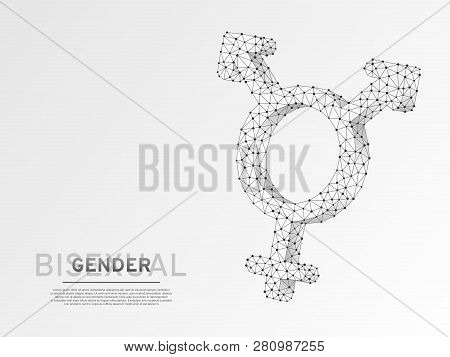 Bisexual Pride, People Symbol. Wireframe Digital 3d Illustration. Low Poly, Woman And Two Men Bisexu