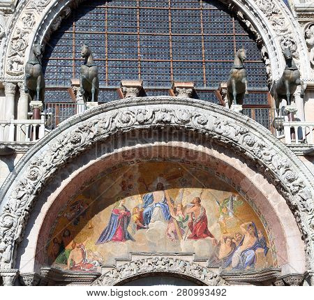 Ancient Mosaic Of The Basilica Of St. Mark In Venice In Italy