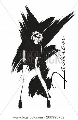 Fashion Girl Sketch. Fashion Illustration. Drawing Fashion Model