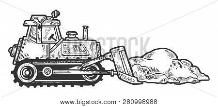 Bulldozer Shove Snow Engraving Vector Illustration. Scratch Board Style Imitation. Black And White H