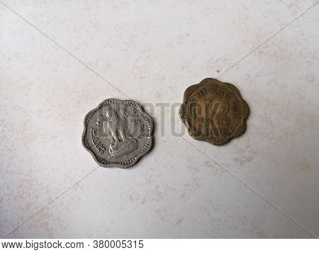 Closeup Image Of Old Invalid Indian Ten Paisa Coin