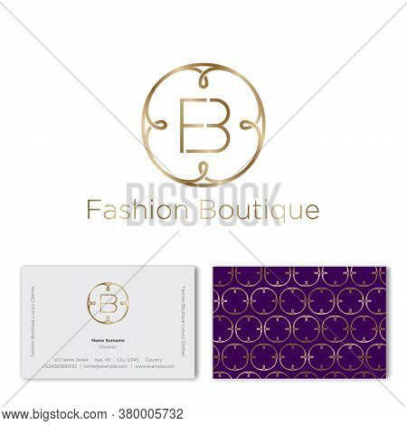 F And D Monogram. Original Gold Logo Into Gold Thin Ring With Curls. Logo Can Be Used For Business, 