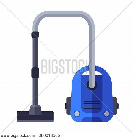 Blue Vacuum Cleaner For Cleaning The Apartment On A White Background. Flat Vector Illustration.