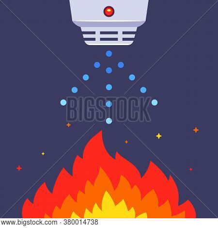 Indoor Smoke Detector. Put Out The Fire With Water. Flat Vector Illustration.