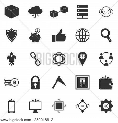 Blockchain Icons On White Background, Stock Vector