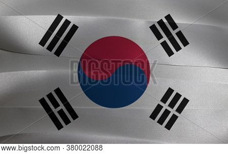 Colorful Ribbon As South Korea National Flag, The White Color With Taegeuk And Black Trigrams.