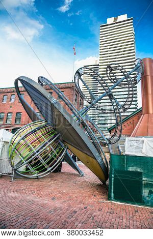 Toronto, Canada-Oct 24, 2019: Distillery District (former Gooderham & Worts Distillery) - historic and entertainment precinct. It contains numerous cafes, restaurants, shops . Toronto. Canada.