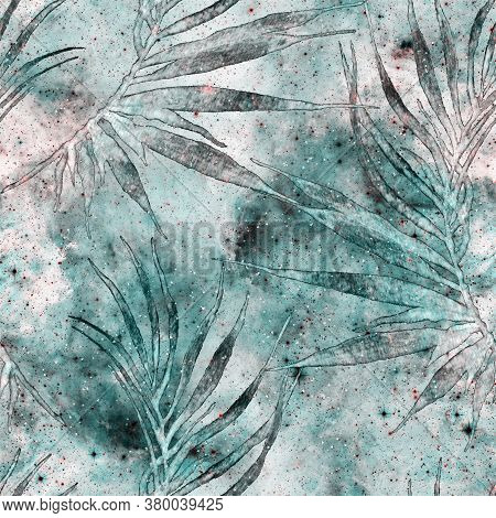 Exotic Seamless Pattern. Fashion Hand Drawn Texture. Turquoise Cosmic Background. Exotic Seamless Pa