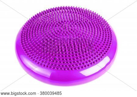 Purple Inflatable Balance Disk Isoleated On White Background, It Is Also Known As A Stability Disc, 