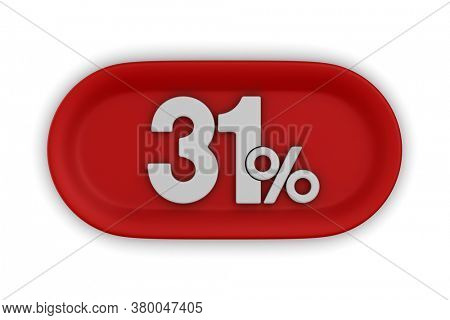 Button with thrity one percent on white background. Isolated 3D illustration