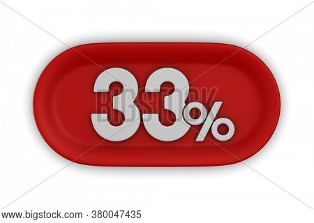 Button with thrity three percent on white background. Isolated 3D illustration