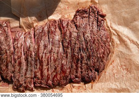 Traditional Barbecue Steak Sliced Close-up Beef Bavette Ready To Eat,