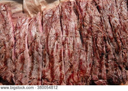 Traditional Barbecue Steak Sliced Close-up Beef Bavette Ready To Eat,