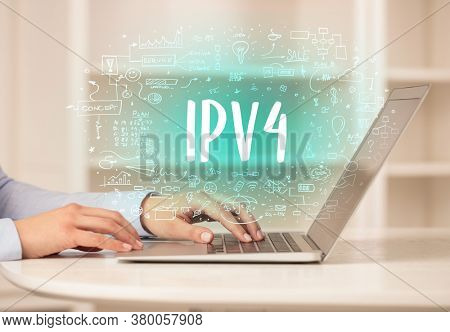 hand working on new modern computer with IPV4 abbreviation, modern technology concept