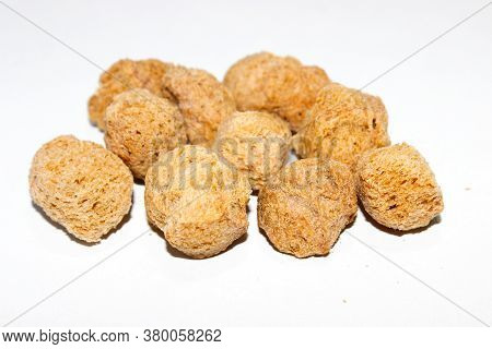 A Picture Of Soya Chunks On White Background