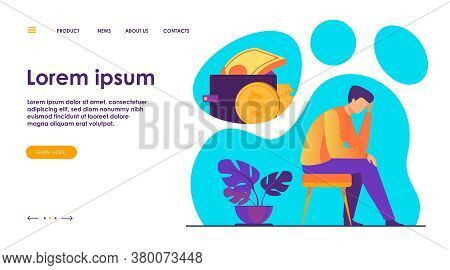Depressed Sad Man Thinking Over Financial Problems And Debts. Businessman Broke, Needing Money, Havi