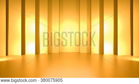 Golden Podium And Golden Curtain With Gold Light On The Stage 3d Rendering