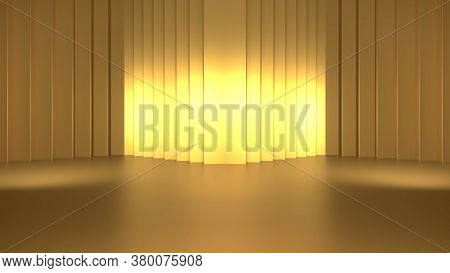 Golden Podium And Golden Curtain With Gold Light On The Stage 3d Rendering