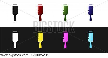 Set Adhesive Roller For Cleaning Clothes Icon Isolated On Black And White Background. Getting Rid Of