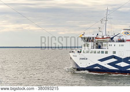 Virtsu, Estonia - July 30, 2020: Old Passanger Ferry Connecting Estonia Mainland And Muhu Island. Wh