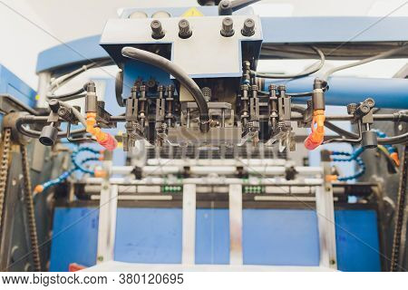 Print Screening Metal Machine. Industrial Printer. Serigraphy Workshop.