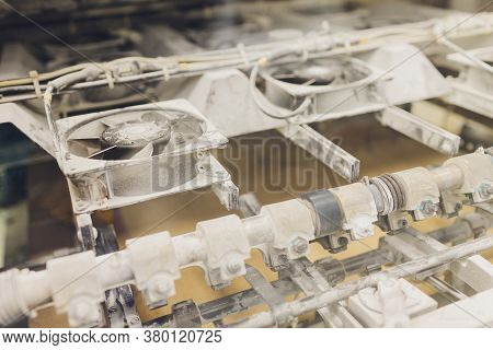 Print Screening Metal Machine. Industrial Printer. Serigraphy Workshop.
