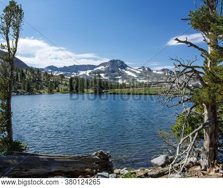 Sierra Nevada's Winnemucca Lake At Mid-day In The Summer, With Rocks,  The Mountains And A Few Pine 