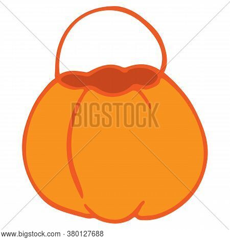 Pumpkin Trick Or Treat Bucket Sticker. Jack O Lantern Pot For Sweets, Candies. Hand Drawn Graphic El