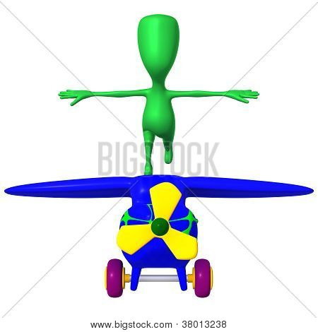 View Green Puppy Imitate Flight On Airplane