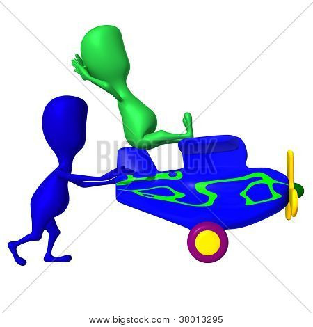 View Blue Puppy Pushing Airplane To Move