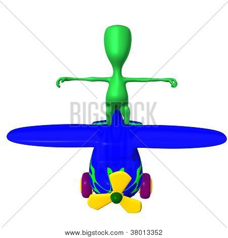 View Green Puppy Posing On Blue Airplane