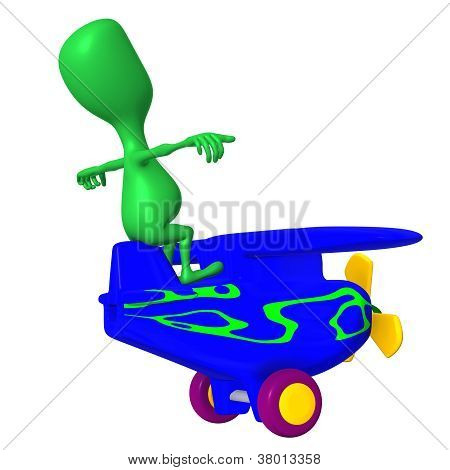 View Green Puppy Posing On Blue Airplane