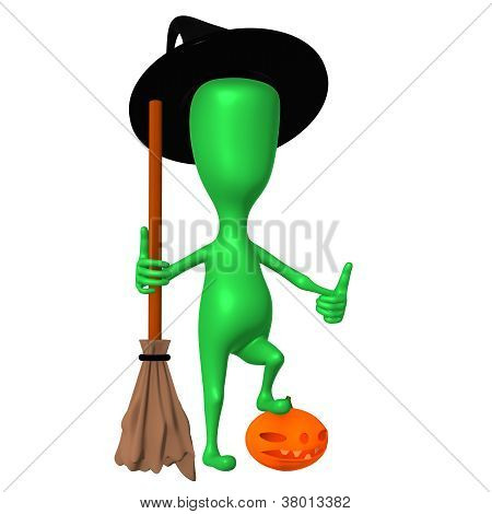 View Puppy With Broom Posing On Pupkin
