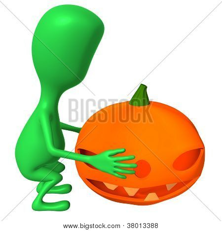 Puppy Try Pick Up Heavy Orange Pupkin