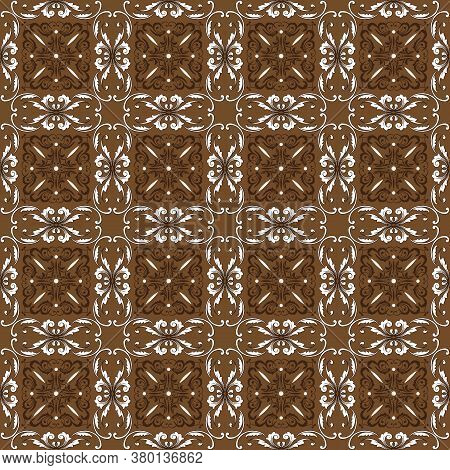 Vintage Flower Motifs On Parang Batik Design With Elegant Brown Color.
