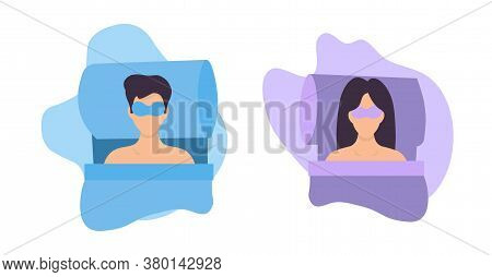 Young Woman Sleeping With A Night Face Mask In Bed On An Abstract Background. Vector Illustration Of