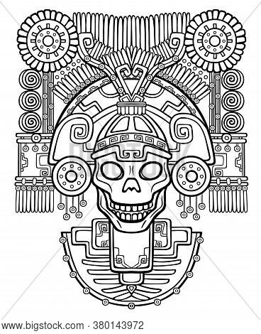 Stylized Skull. Pagan God Of Death. Motives Of Art Native American Indian. Vector Illustration: The 