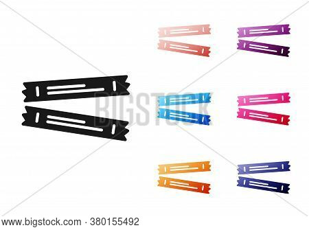 Black Sugar Stick Packets Icon Isolated On White Background. Blank Individual Package For Bulk Food 
