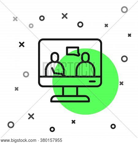 Black Line Online Education And Graduation Icon Isolated On White Background. Online Teacher On Moni