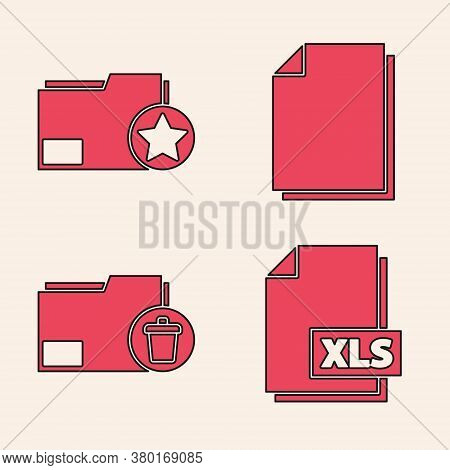 Set Xls File Document, Document Folder With Star, Document And Delete Folder Icon. Vector