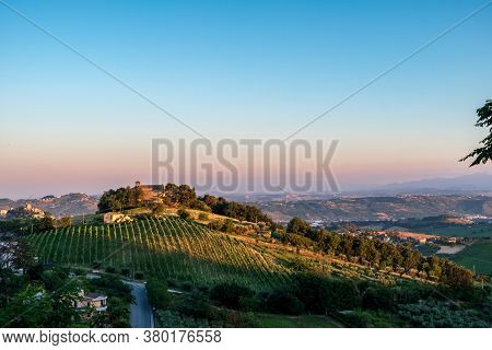 Sunset In The Fields Of Marche From The Village Of Acquaviva Picena