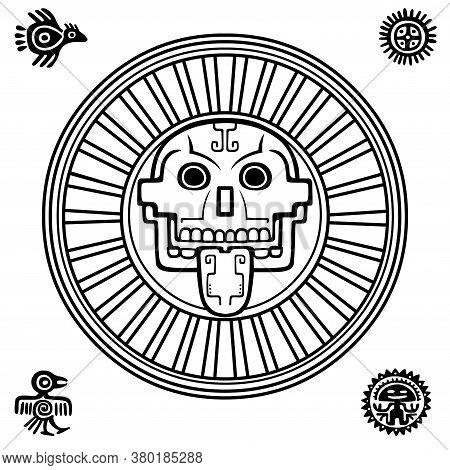 Stylized Skull. Pagan God Of Death. Motives Of Art Native American Indian. Ethnic Design, Boho Chic,