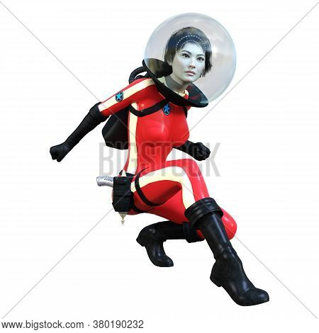 3D Rendering Astrnaut Woman On White