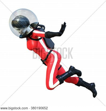 3D Rendering Astrnaut Woman On White