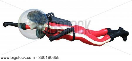 3D Rendering Astrnaut Woman On White