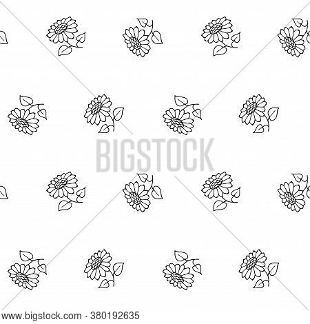 Sunflower Plant Sketch Seamless Pattern. Hand Drawn Ink Art Design Element Object Isolated Stock Vec
